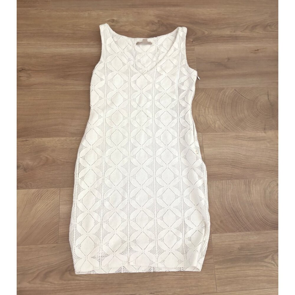 Banana Republic Openwork Geometric Sheath White Mini Dress Women’s Size 2